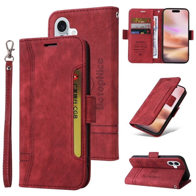 For iPhone 16 Plus BETOPNICE Dual-side Buckle Leather Phone Case(Red) by BETOPNICE