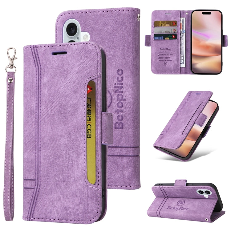 For iPhone 16 Plus BETOPNICE Dual-side Buckle Leather Phone Case(Purple) by BETOPNICE