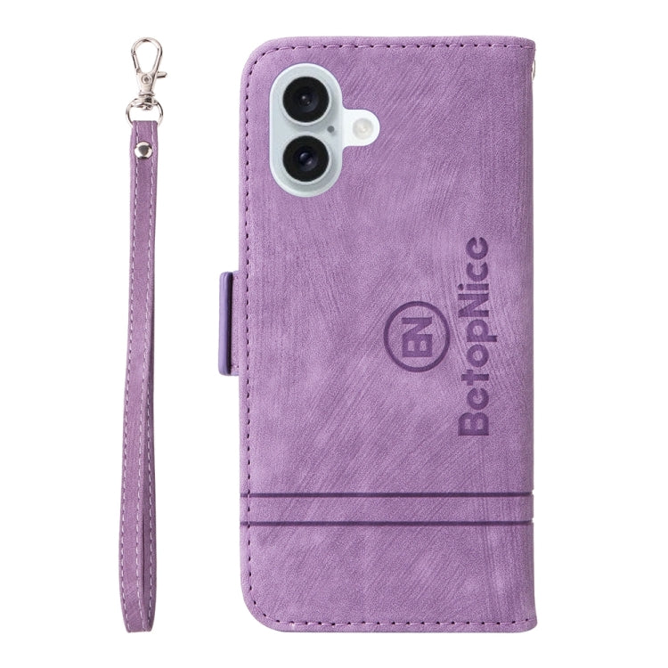 For iPhone 16 Plus BETOPNICE Dual-side Buckle Leather Phone Case(Purple) by BETOPNICE