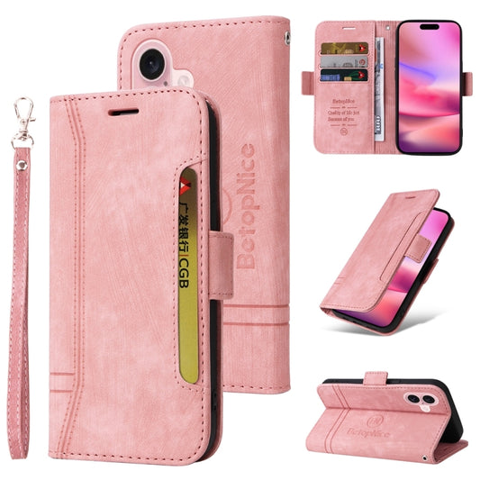 For iPhone 16 BETOPNICE Dual-side Buckle Leather Phone Case(Pink) by BETOPNICE