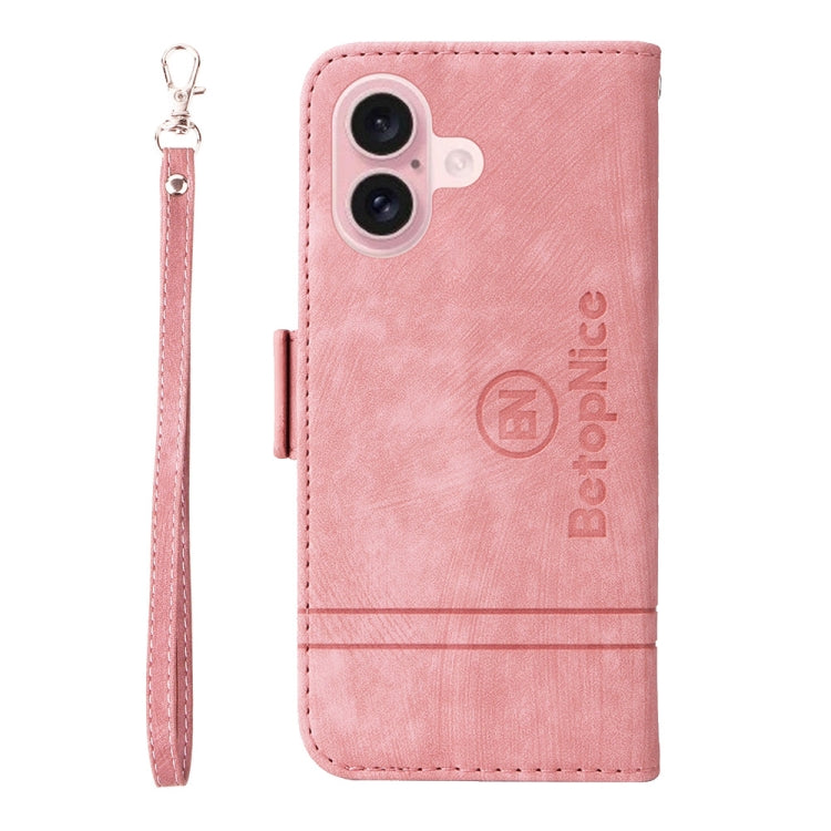 For iPhone 16 BETOPNICE Dual-side Buckle Leather Phone Case(Pink) by BETOPNICE