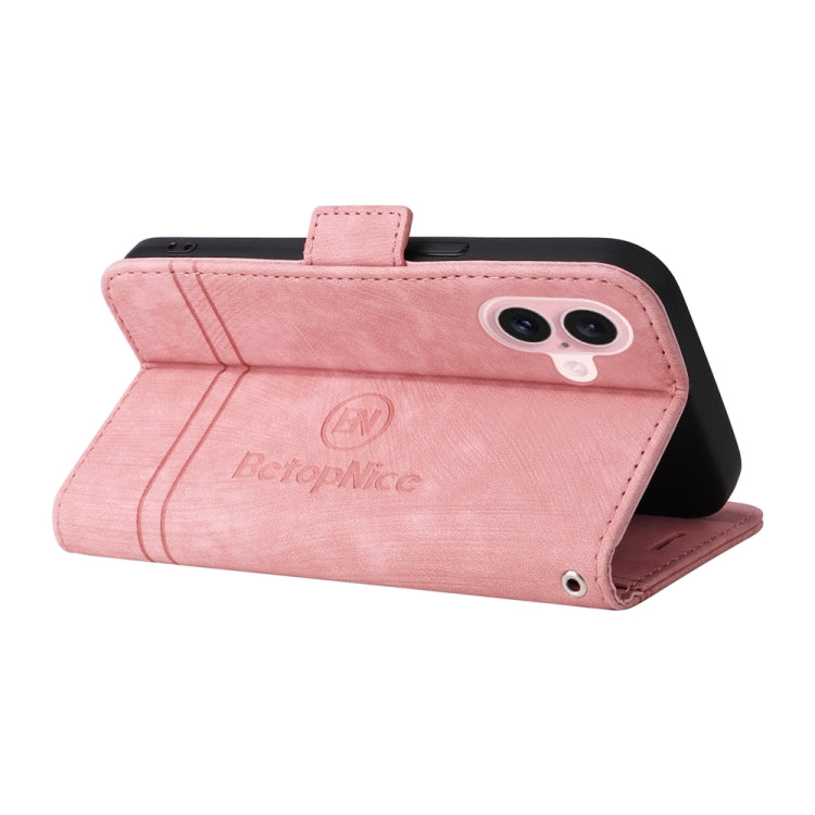 For iPhone 16 BETOPNICE Dual-side Buckle Leather Phone Case(Pink) by BETOPNICE