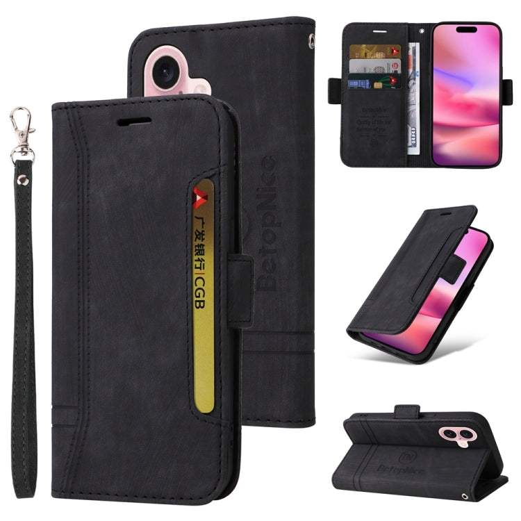 For iPhone 16 BETOPNICE Dual-side Buckle Leather Phone Case(Black) by BETOPNICE