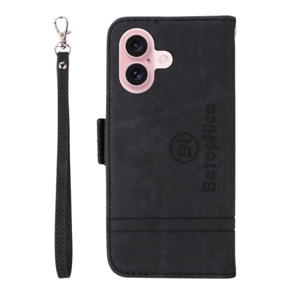 For iPhone 16 BETOPNICE Dual-side Buckle Leather Phone Case(Black) by BETOPNICE
