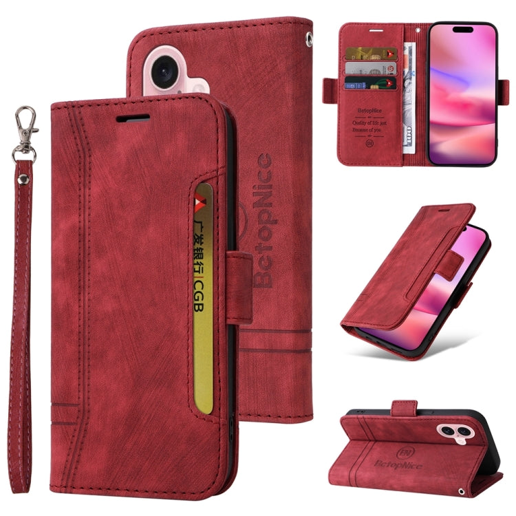 For iPhone 16 BETOPNICE Dual-side Buckle Leather Phone Case(Red) by BETOPNICE