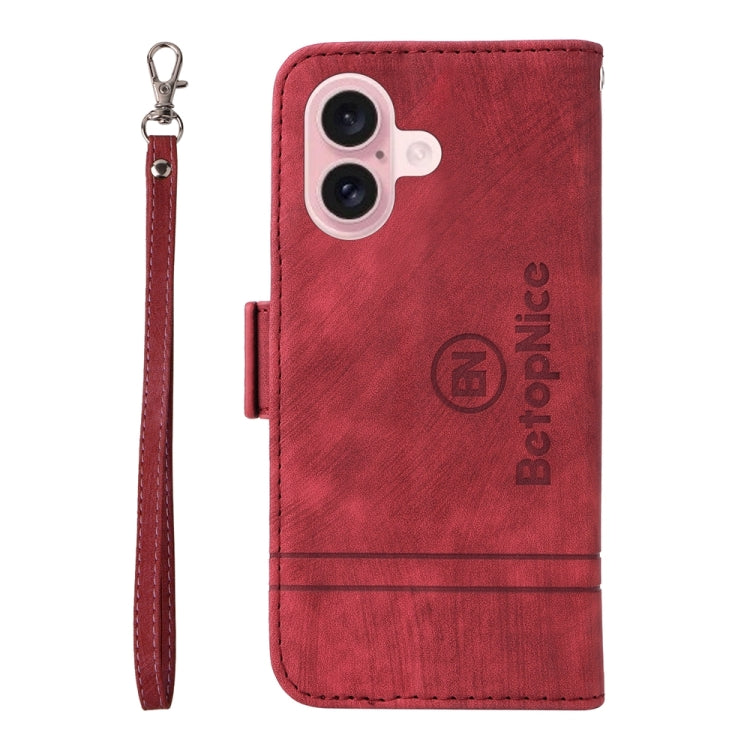 For iPhone 16 BETOPNICE Dual-side Buckle Leather Phone Case(Red) by BETOPNICE