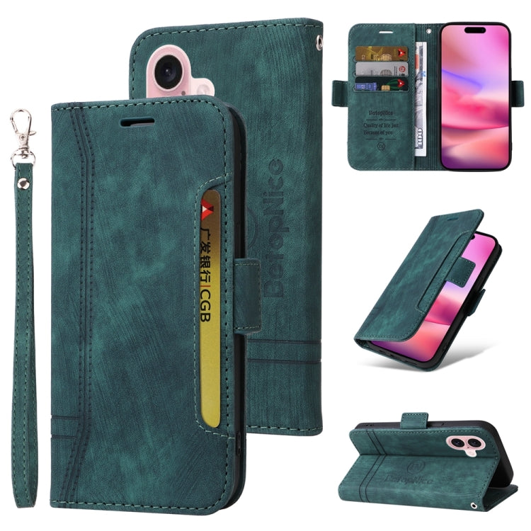 For iPhone 16 BETOPNICE Dual-side Buckle Leather Phone Case(Green) by BETOPNICE