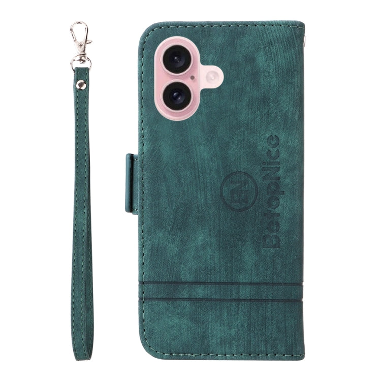 For iPhone 16 BETOPNICE Dual-side Buckle Leather Phone Case(Green) by BETOPNICE