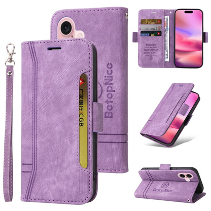 For iPhone 16 BETOPNICE Dual-side Buckle Leather Phone Case(Purple) by BETOPNICE