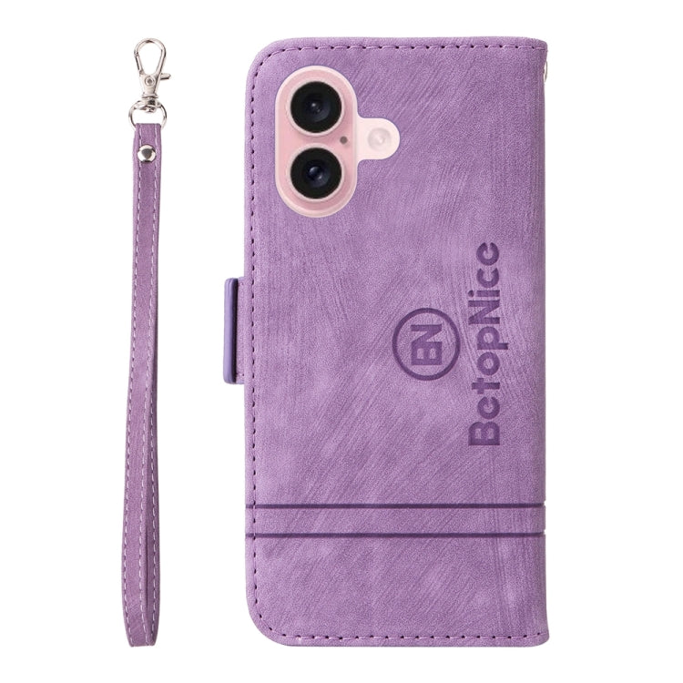 For iPhone 16 BETOPNICE Dual-side Buckle Leather Phone Case(Purple) by BETOPNICE