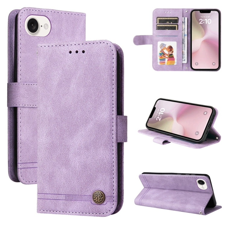 For iPhone 16e Skin Feel Life Tree Leather Phone Case(Purple) by bashfashion