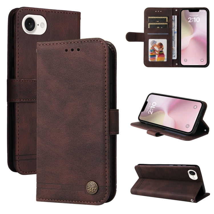 For iPhone 16e Skin Feel Life Tree Leather Phone Case(Brown) by bashfashion