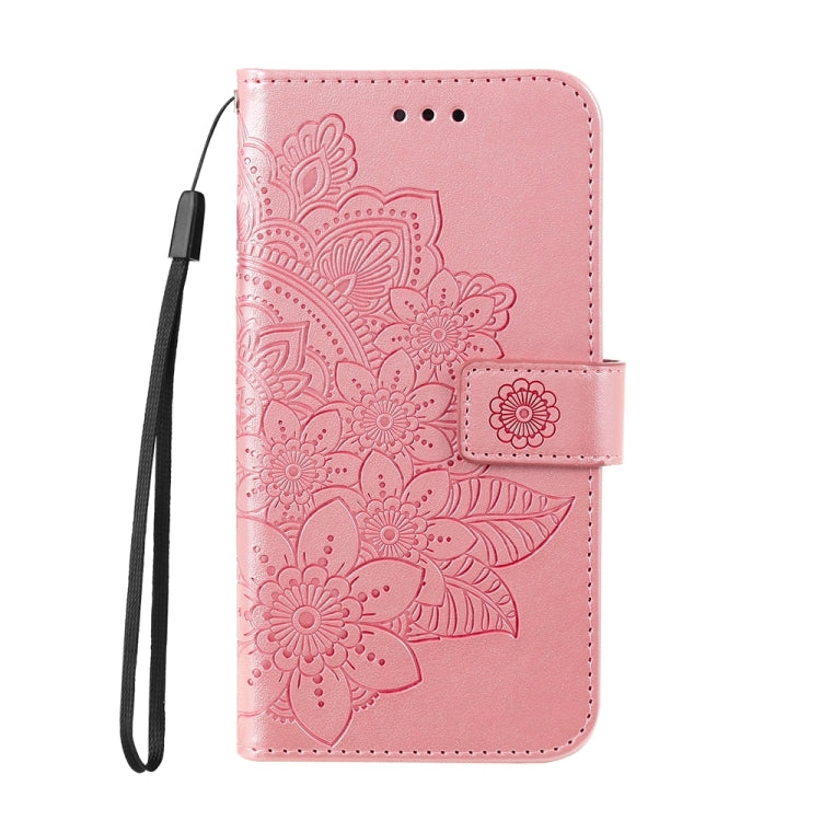 For iPhone 16e Seven-petal Flowers Embossing Leather Phone Case(Rose Gold) by bashfashion