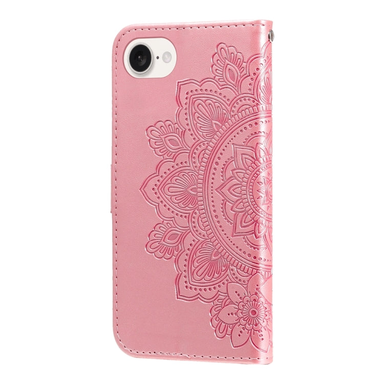 For iPhone 16e Seven-petal Flowers Embossing Leather Phone Case(Rose Gold) by bashfashion
