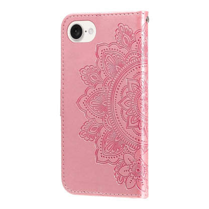 For iPhone 16e Seven-petal Flowers Embossing Leather Phone Case(Rose Gold) by bashfashion