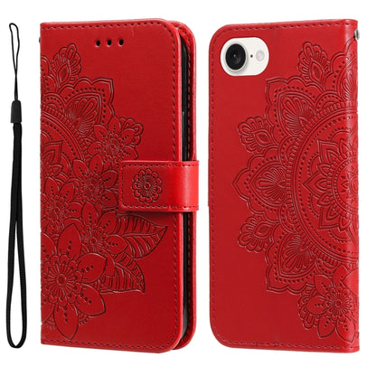 For iPhone 16e Seven-petal Flowers Embossing Leather Phone Case(Red) by bashfashion