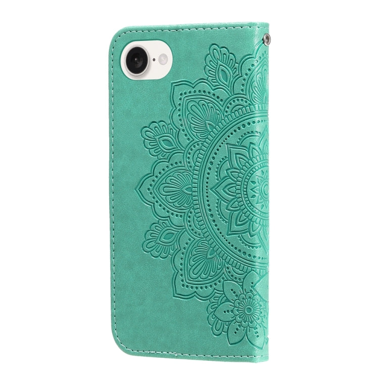 For iPhone 16e Seven-petal Flowers Embossing Leather Phone Case(Green) by bashfashion