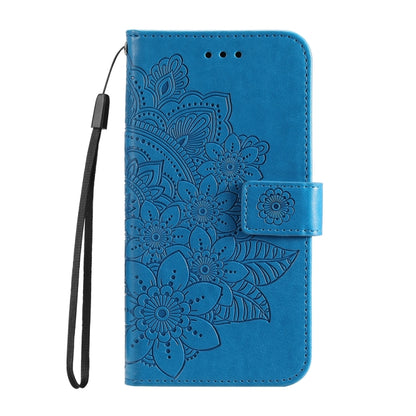 For iPhone 16e Seven-petal Flowers Embossing Leather Phone Case(Blue) by bashfashion