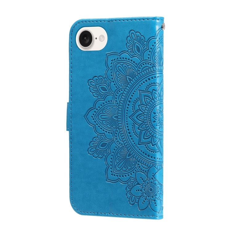 For iPhone 16e Seven-petal Flowers Embossing Leather Phone Case(Blue) by bashfashion