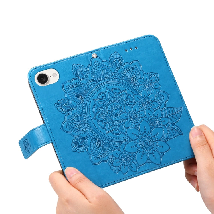 For iPhone 16e Seven-petal Flowers Embossing Leather Phone Case(Blue) by bashfashion