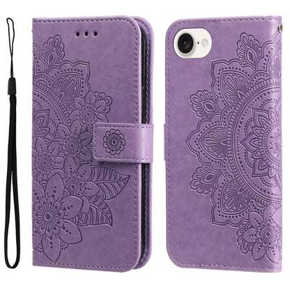 For iPhone 16e Seven-petal Flowers Embossing Leather Phone Case(Light Purple) by bashfashion