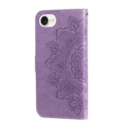 For iPhone 16e Seven-petal Flowers Embossing Leather Phone Case(Light Purple) by bashfashion
