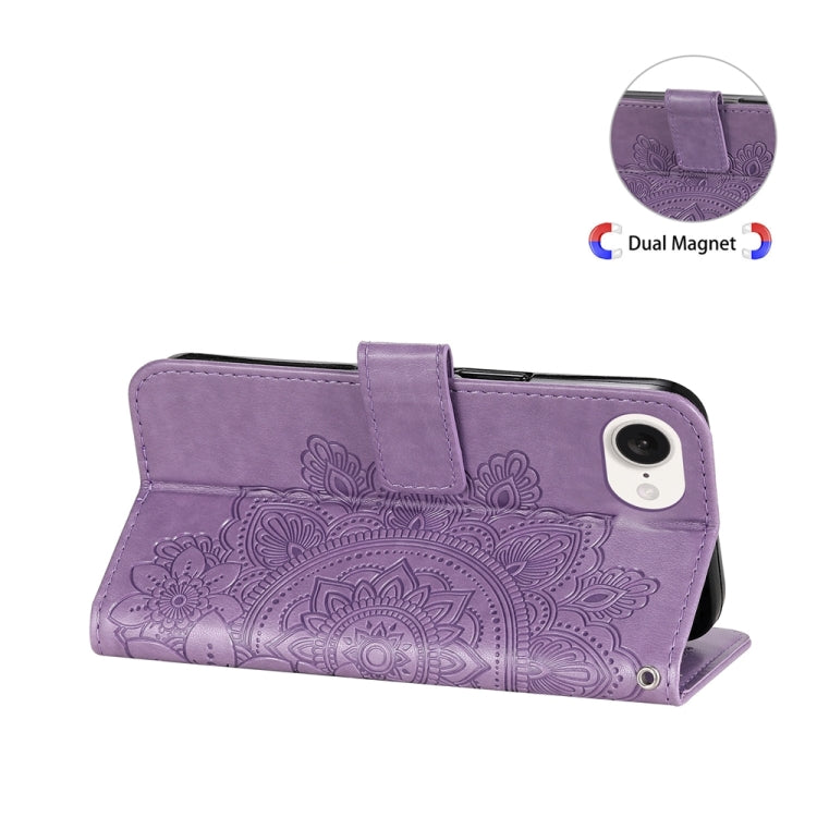 For iPhone 16e Seven-petal Flowers Embossing Leather Phone Case(Light Purple) by bashfashion