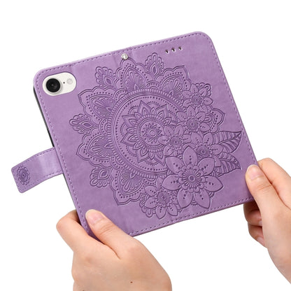For iPhone 16e Seven-petal Flowers Embossing Leather Phone Case(Light Purple) by bashfashion