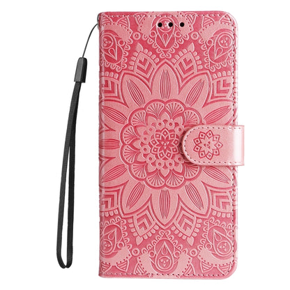 For iPhone 16e Embossed Sunflower Leather Phone Case(Pink) by bashfashion