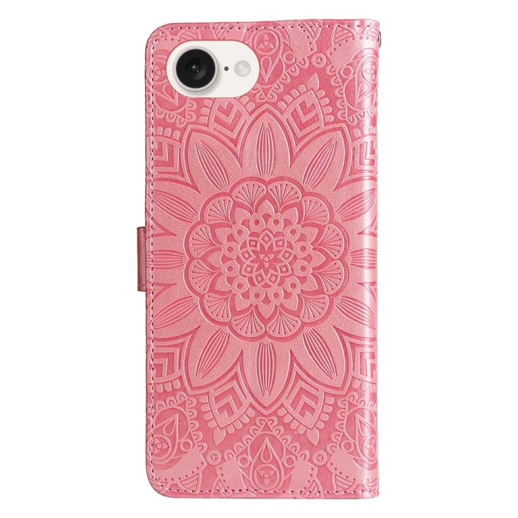 For iPhone 16e Embossed Sunflower Leather Phone Case(Pink) by bashfashion