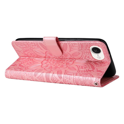 For iPhone 16e Embossed Sunflower Leather Phone Case(Pink) by bashfashion