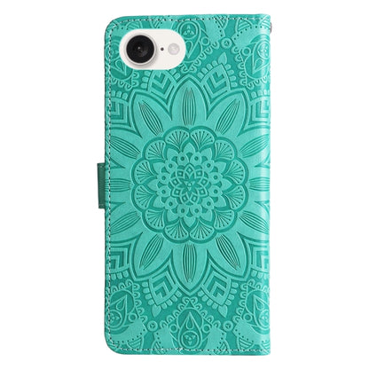 For iPhone 16e Embossed Sunflower Leather Phone Case(Green) by bashfashion