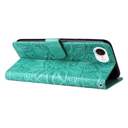 For iPhone 16e Embossed Sunflower Leather Phone Case(Green) by bashfashion