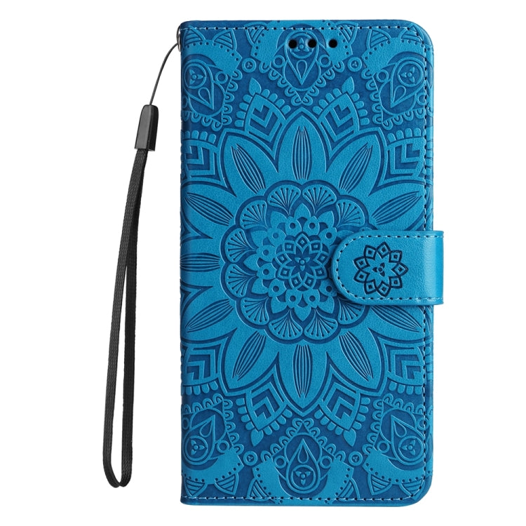 For iPhone 16e Embossed Sunflower Leather Phone Case(Blue) by bashfashion