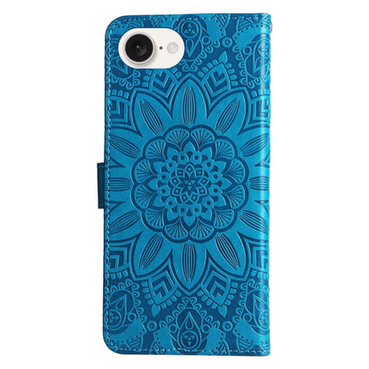 For iPhone 16e Embossed Sunflower Leather Phone Case(Blue) by bashfashion