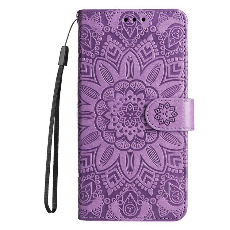For iPhone 16e Embossed Sunflower Leather Phone Case(Purple) by bashfashion