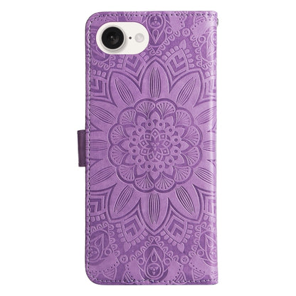 For iPhone 16e Embossed Sunflower Leather Phone Case(Purple) by bashfashion