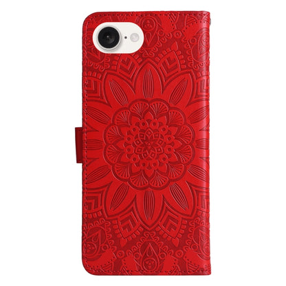 For iPhone 16e Embossed Sunflower Leather Phone Case(Red) by bashfashion