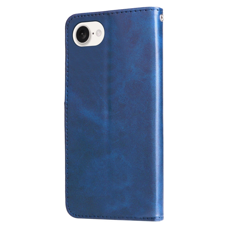 For iPhone 16e Fashion Calf Texture Zipper Leather Phone Case(Blue) by bashfashion