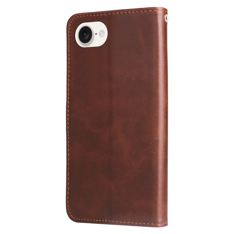 For iPhone 16e Fashion Calf Texture Zipper Leather Phone Case(Brown) by bashfashion