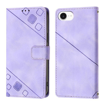 For iPhone SE 2024 Skin-feel Embossed Leather Phone Case(Light Purple) by bashfashion