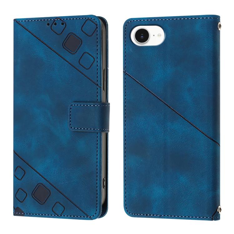 For iPhone SE 2024 Skin-feel Embossed Leather Phone Case(Blue) by bashfashion