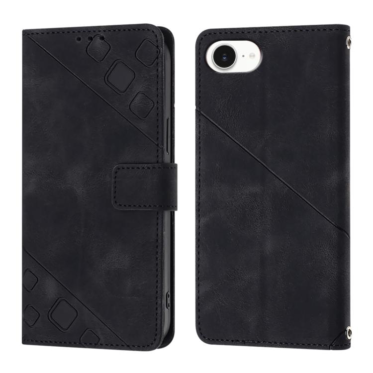 For iPhone SE 2024 Skin-feel Embossed Leather Phone Case(Black) by bashfashion