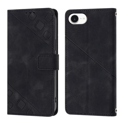 For iPhone SE 2024 Skin-feel Embossed Leather Phone Case(Black) by bashfashion