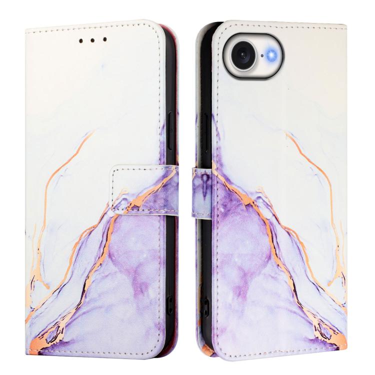 For iPhone 16e PT003 Marble Pattern Flip Leather Phone Case(White Purple) by bashfashion