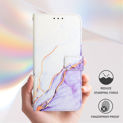 For iPhone 16e PT003 Marble Pattern Flip Leather Phone Case(White Purple) by bashfashion