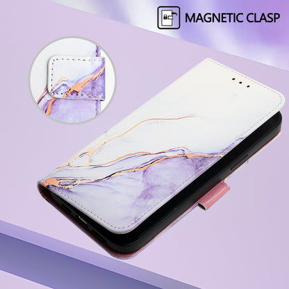 For iPhone 16e PT003 Marble Pattern Flip Leather Phone Case(White Purple) by bashfashion