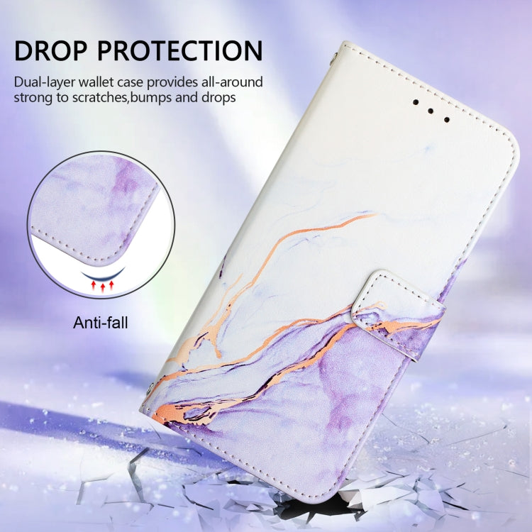 For iPhone 16e PT003 Marble Pattern Flip Leather Phone Case(White Purple) by bashfashion