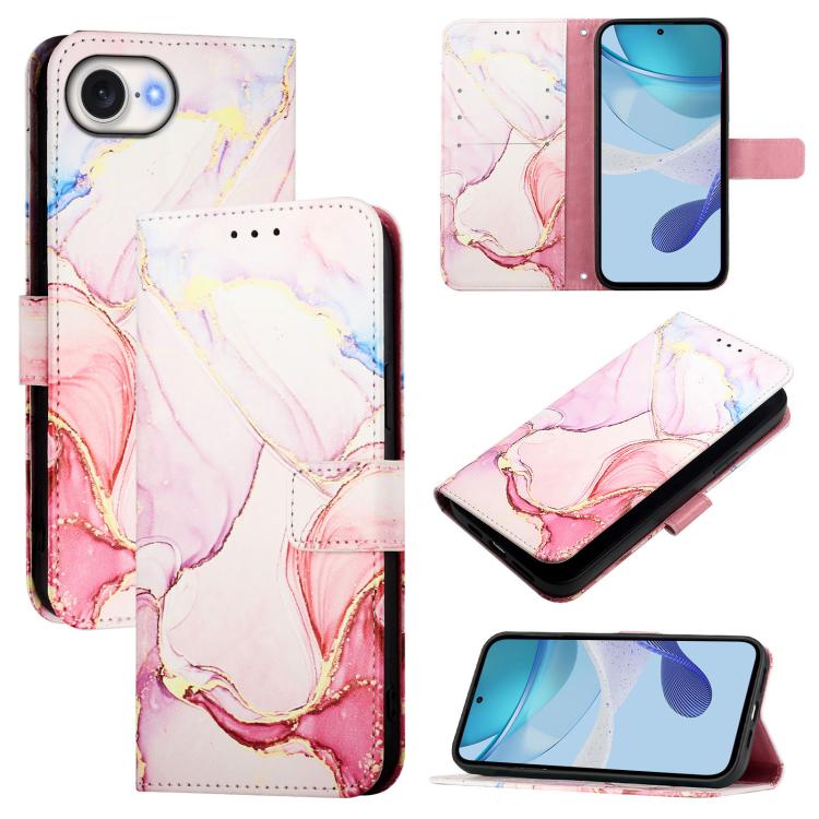 For iPhone 16e PT003 Marble Pattern Flip Leather Phone Case(Rose Gold) by bashfashion