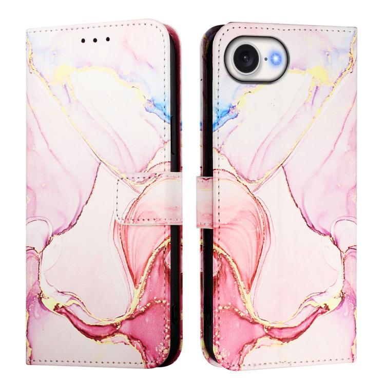 For iPhone 16e PT003 Marble Pattern Flip Leather Phone Case(Rose Gold) by bashfashion